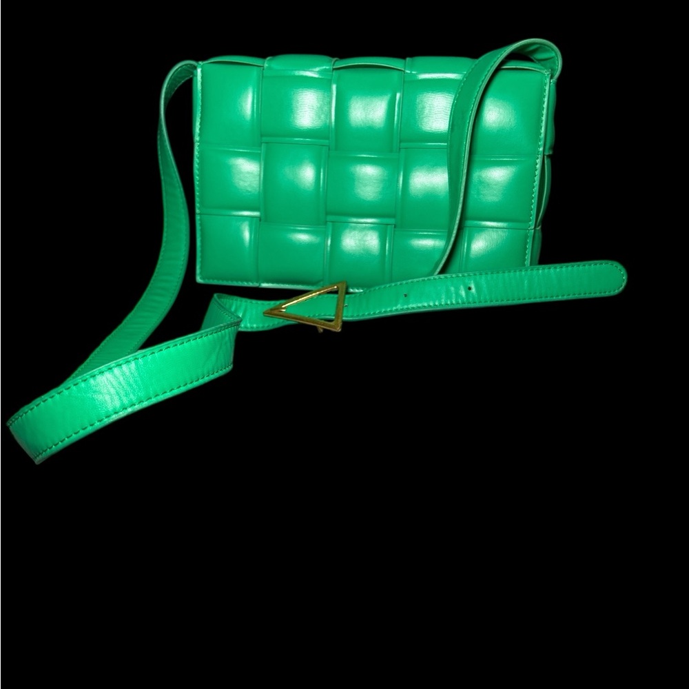 Green faux leather woven Crossbody Bag